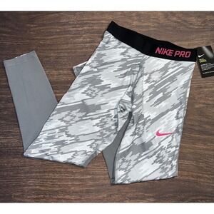 Nike Pro Cool Girls Size Large Leggings Gray Print Pink Logo NWT
